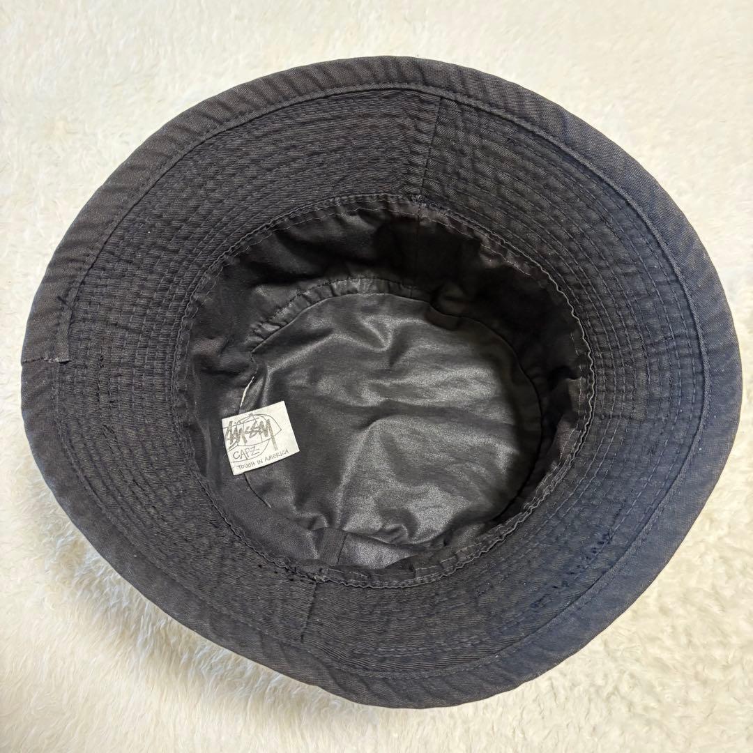 80s ヴィンテージSTUSSY バケットハット SSリンク シャネルロゴ 黒金