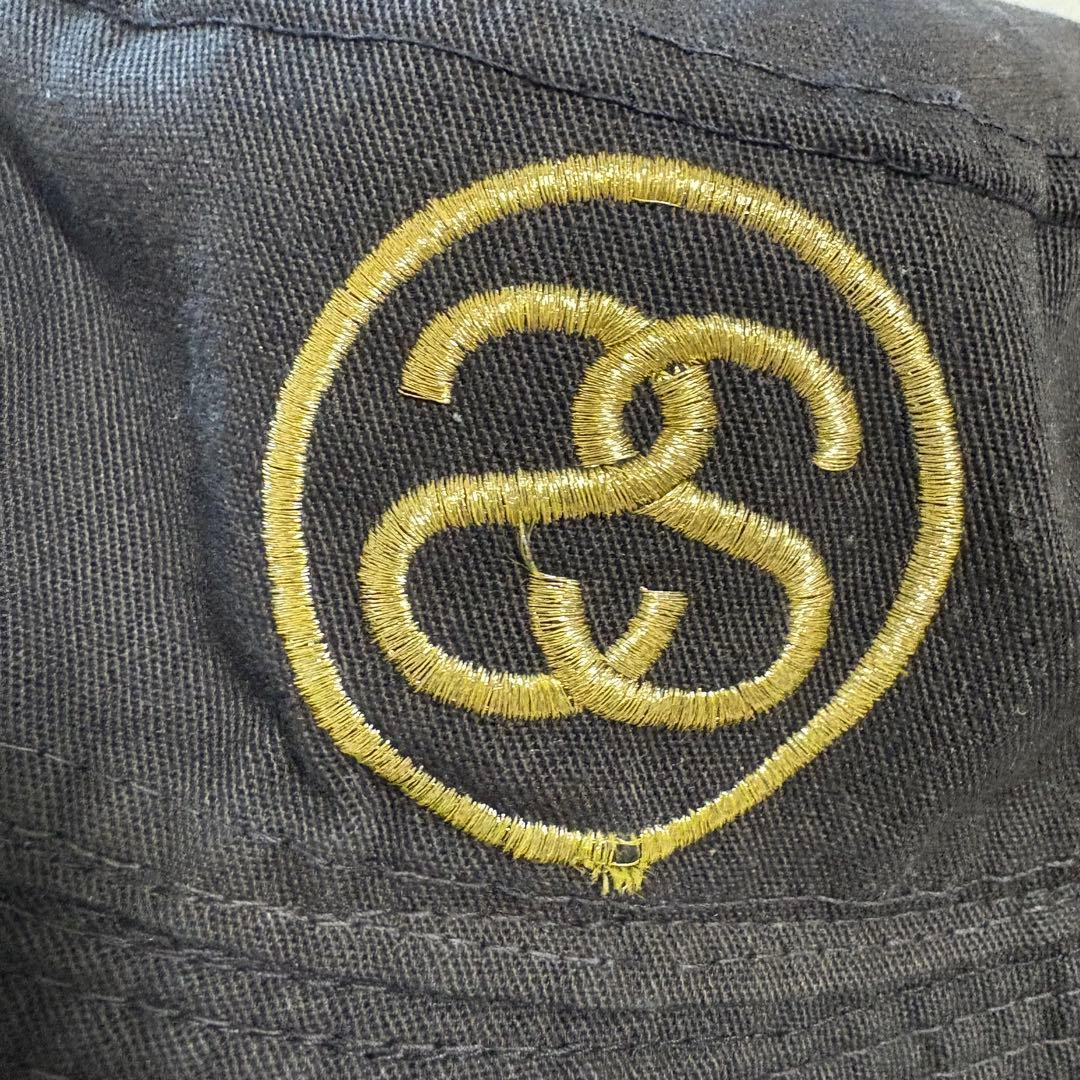 80s ヴィンテージSTUSSY バケットハット SSリンク シャネルロゴ 黒金