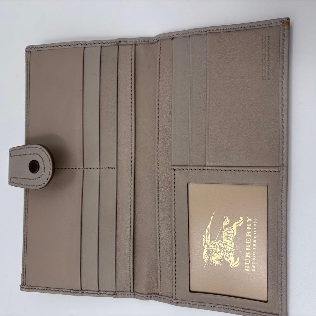 美品 バーバリー レザー長財布 グレージュ ノバチェック 二つ折り 箱付