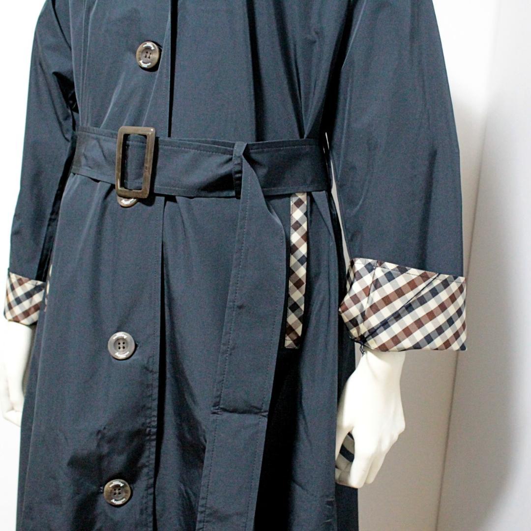 新品 アクアスキュータム 収納袋付 トレンチ レインコート レインウェア M 紺