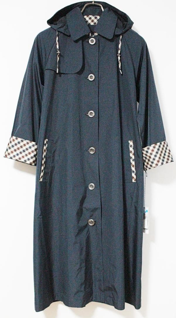 新品 アクアスキュータム 収納袋付 トレンチ レインコート レインウェア M 紺