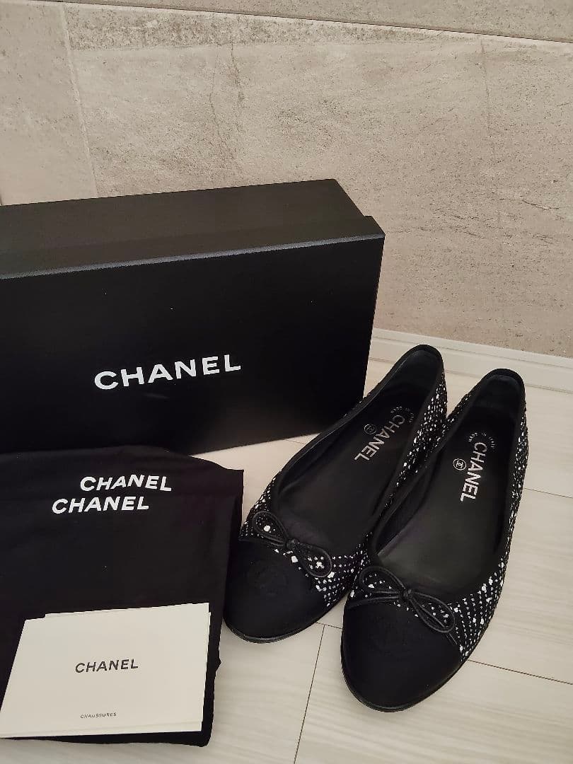 CHANEL シャネル　フラットシューズ バレエシューズ　ツイード　ブラック