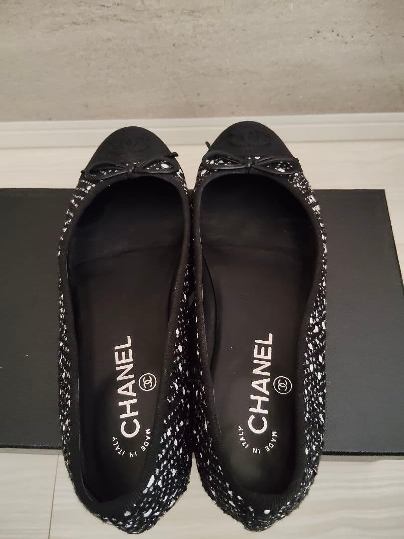 CHANEL シャネル　フラットシューズ バレエシューズ　ツイード　ブラック