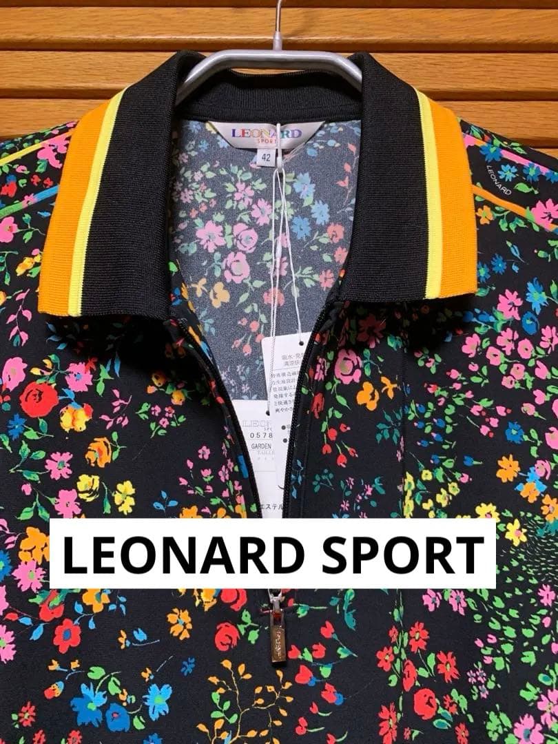 新品保管品LEONARDレオナールスポーツブラック小花柄半袖ポロシャツゴルフにも