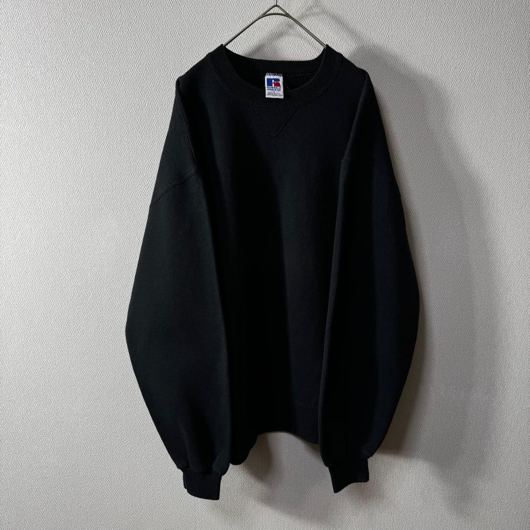 Y*u様 希少 90s USA製 RUSSELL PLAIN 無地 前V ブラッ