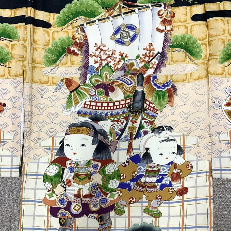 507ay38□お宮参り セミアンティーク 男児 祝い着 掛け着 長襦袢付□美品