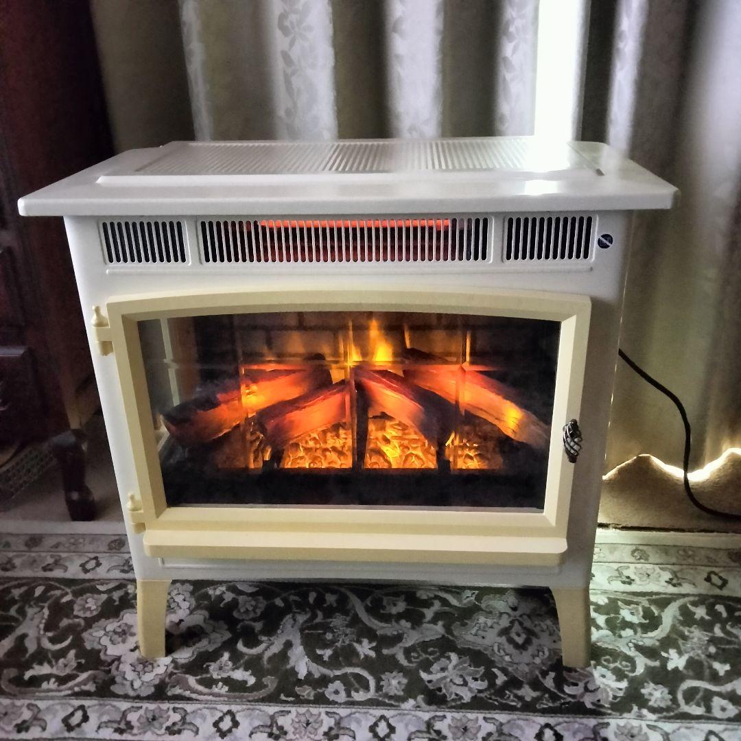 暖炉型ファンヒーターアイボリー QVC美品リモコン、取説付き動作確認済