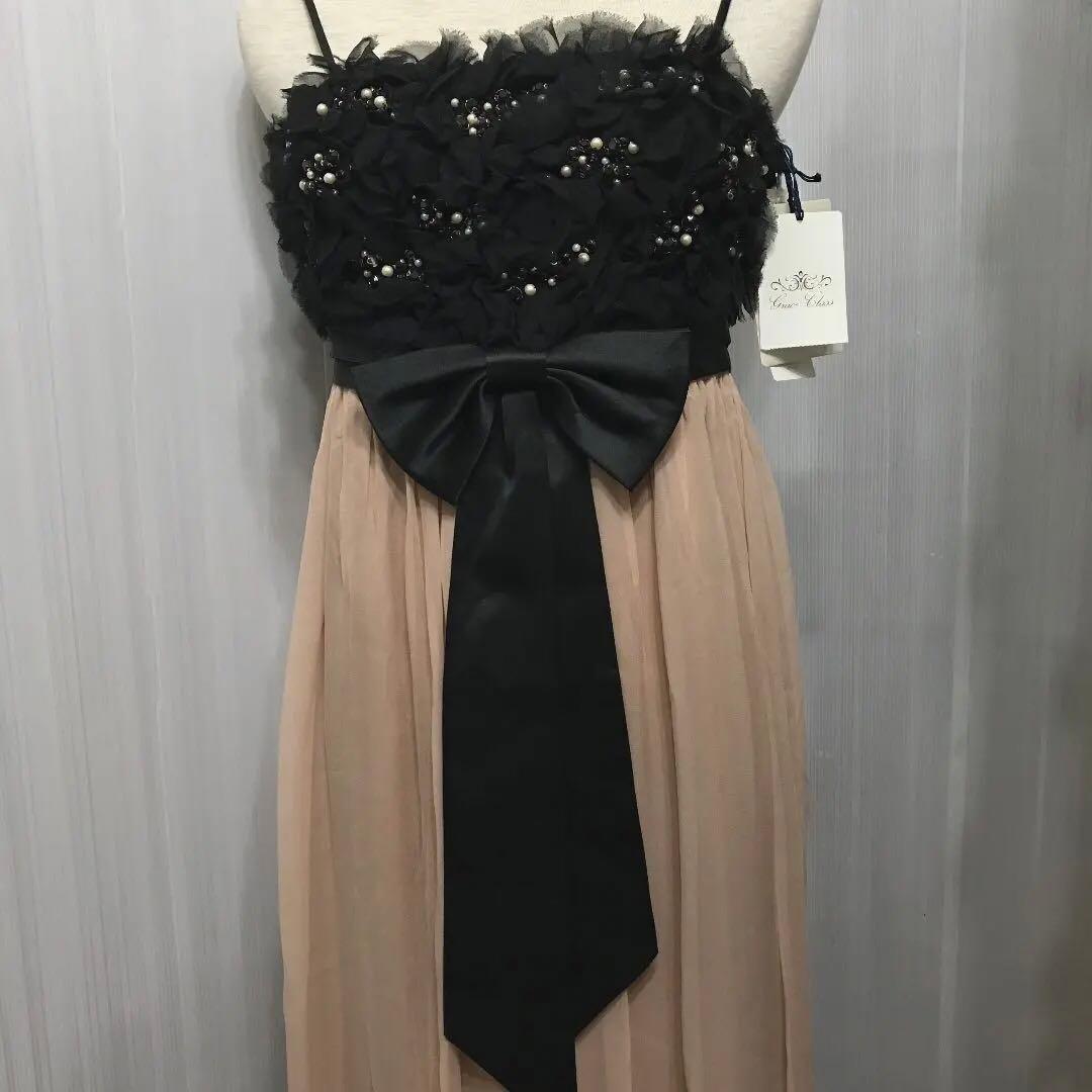 グレースコンチネンタル　タグ付き新品　黒×ピンクベージュ　リボン　シルクドレス
