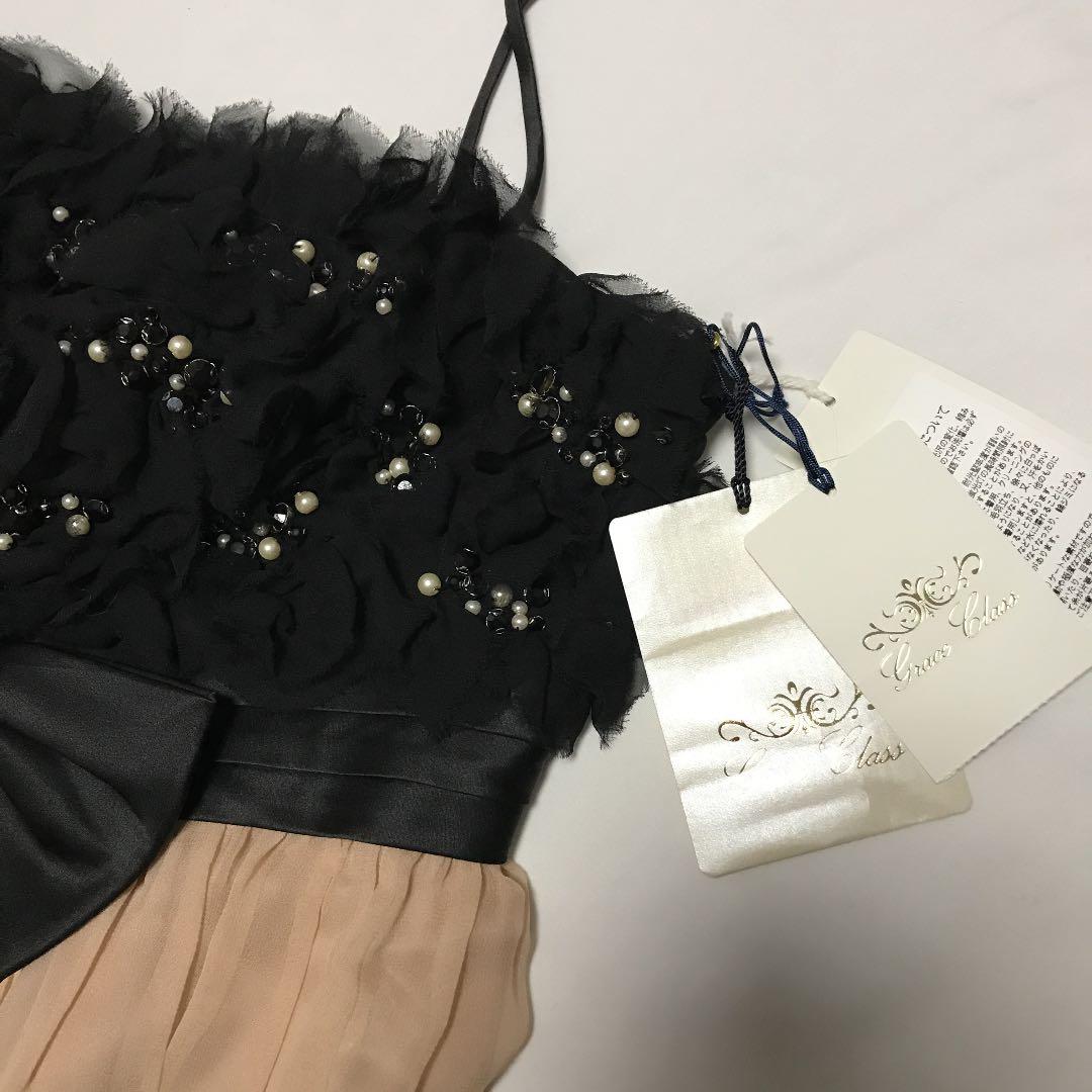 グレースコンチネンタル　タグ付き新品　黒×ピンクベージュ　リボン　シルクドレス