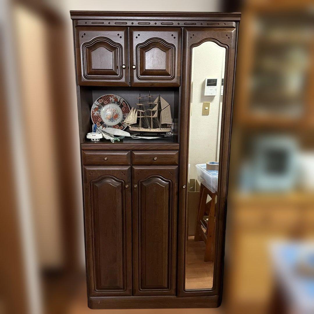 木製シューズラック 鏡付き ダークブラウン　送料込価格