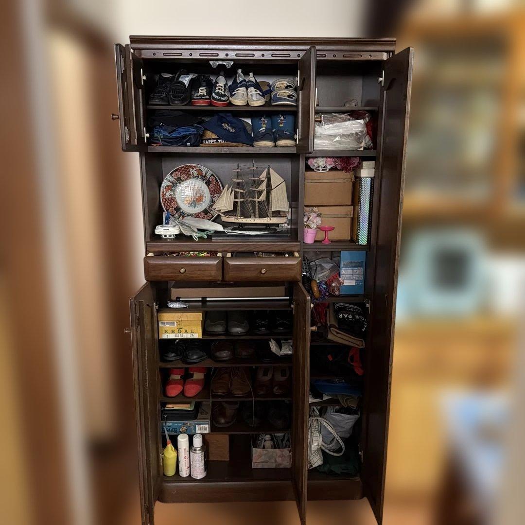 木製シューズラック 鏡付き ダークブラウン　送料込価格