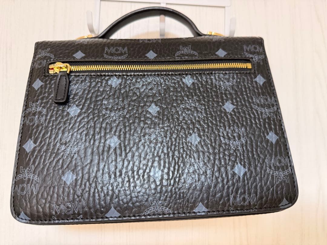 MCM ブラックレザーハンドバック2wayショルダーバッグ