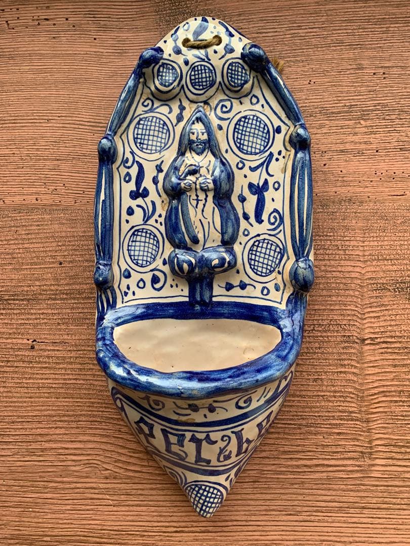 グランピエ　ビンテージスペイン陶器の聖水入れ壁掛け！大胆な筆使いが魅力！