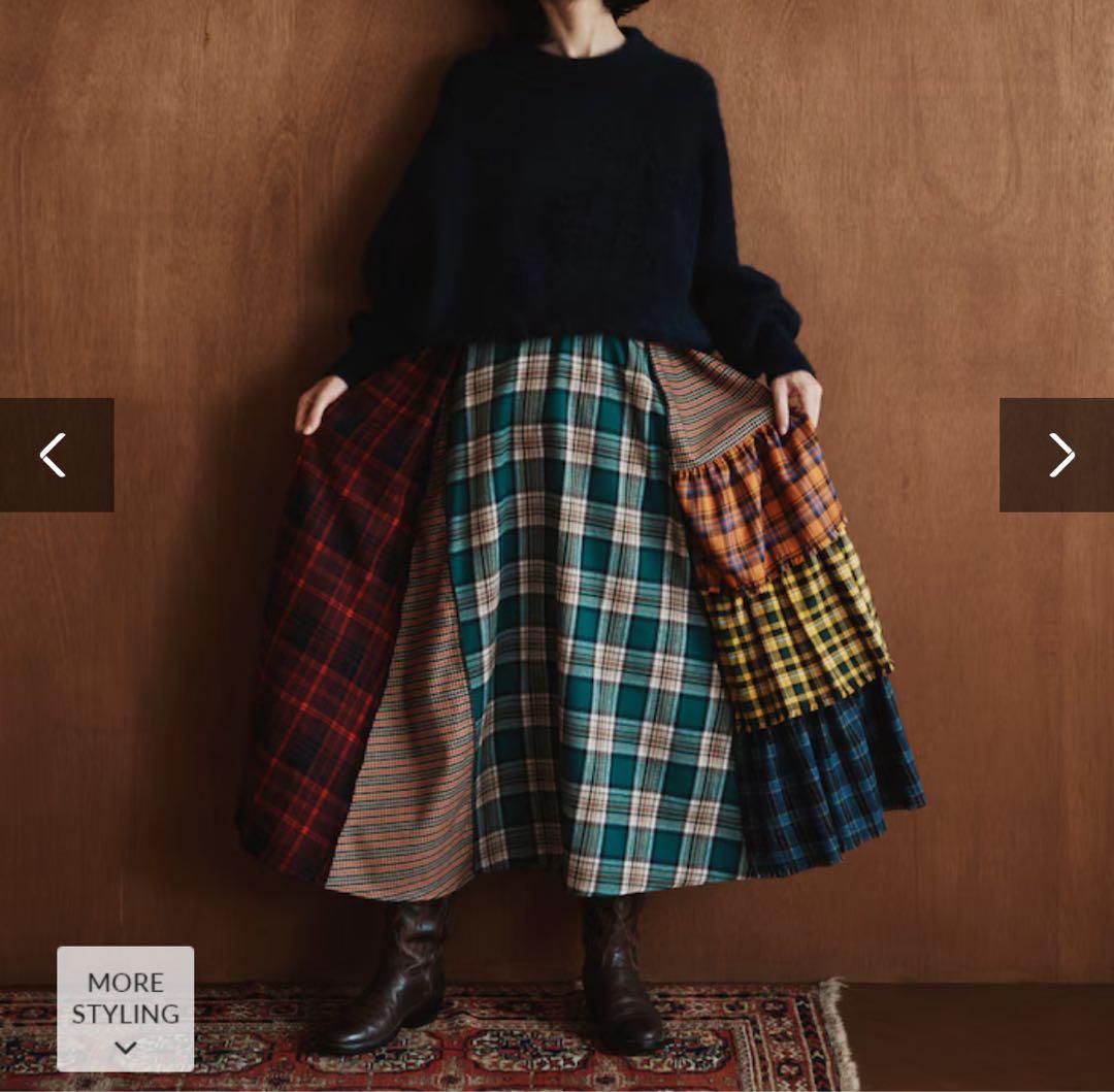 Freada バックオープンチェックアシメティアードワンピース