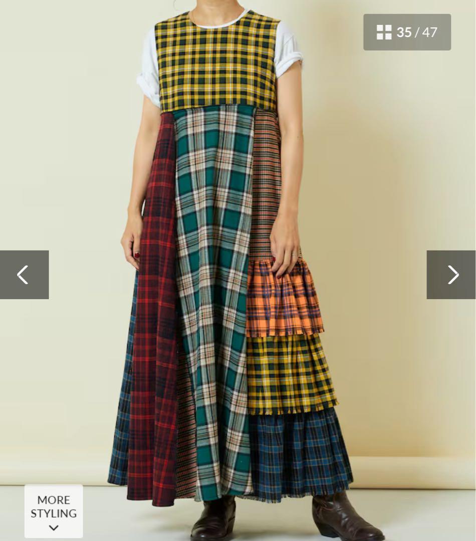 Freada バックオープンチェックアシメティアードワンピース