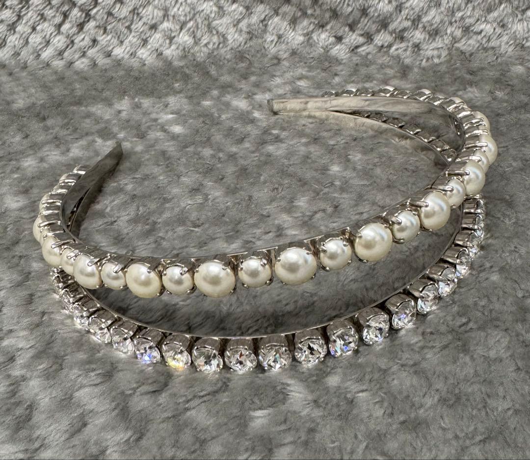 MIU MIU ミュウミュウ クリスタル&パール　カチューシャ