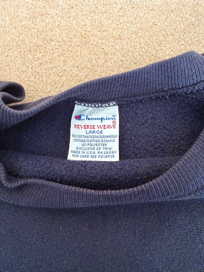 刺繍タグ　90s チャンピオン リバースウィーブ　ネイビー　USA製
