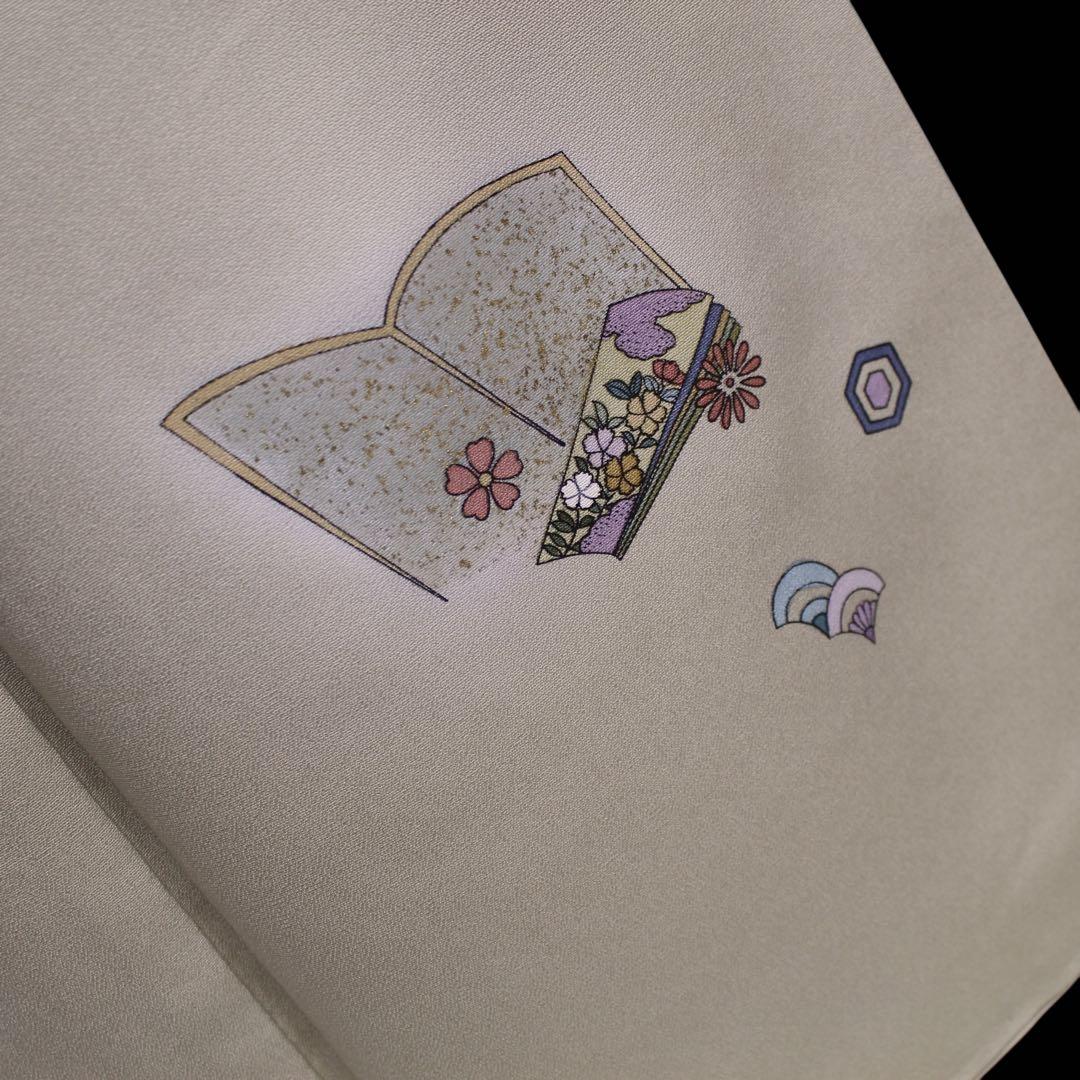 美品　読み本に十二単模様訪問着/裄69 スーパートールサイズ　ベージュ　d5