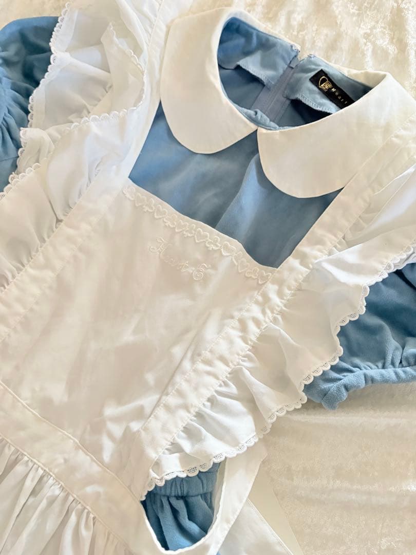 アリスエプロン付き　別珍ワンピース　Mサイズ　ハートE ロリィタワンピース