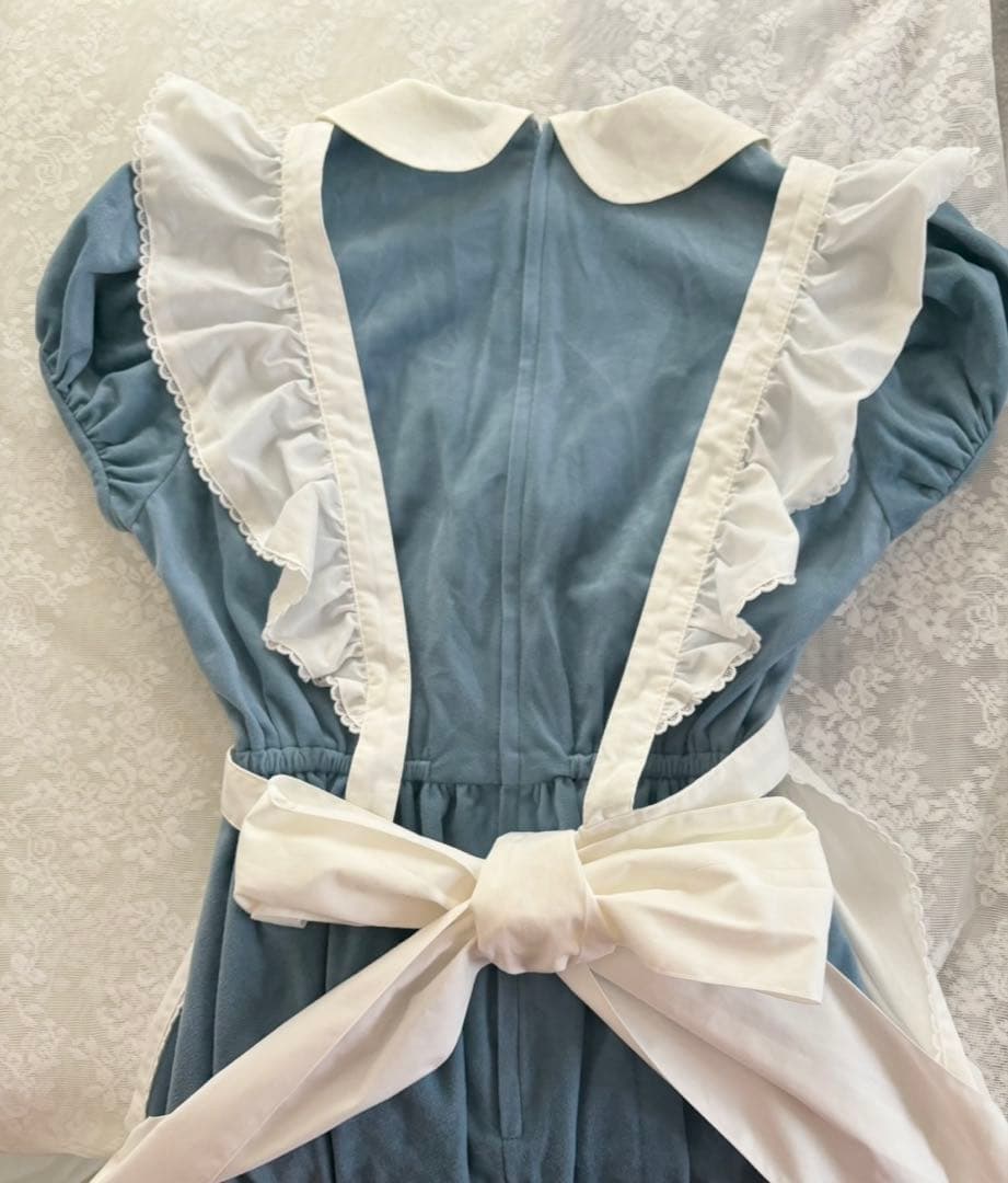 アリスエプロン付き　別珍ワンピース　Mサイズ　ハートE ロリィタワンピース