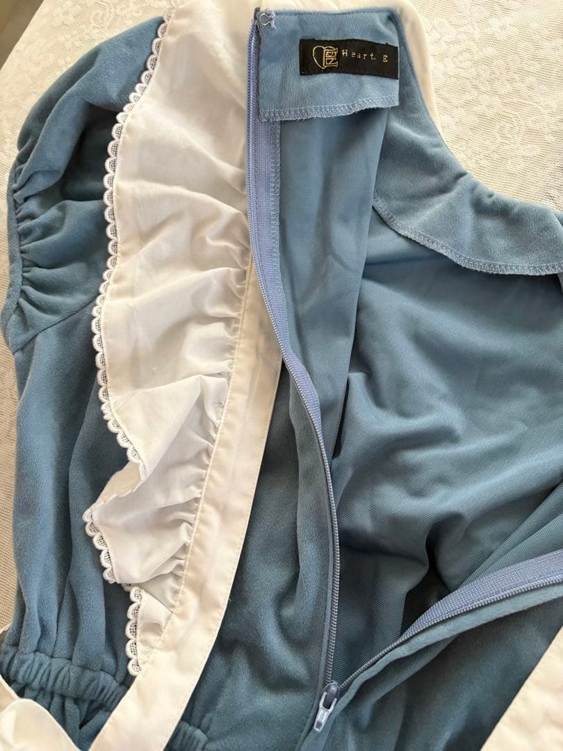 アリスエプロン付き　別珍ワンピース　Mサイズ　ハートE ロリィタワンピース