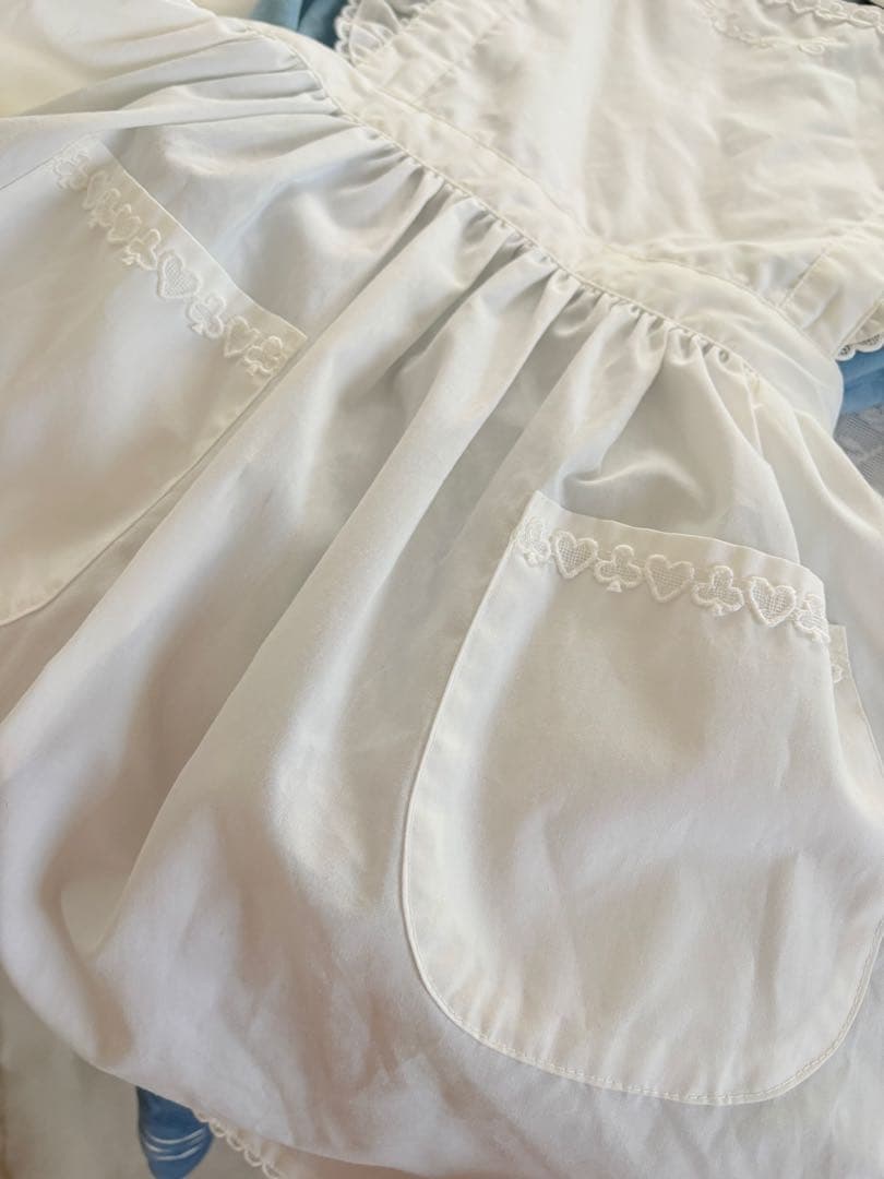 アリスエプロン付き　別珍ワンピース　Mサイズ　ハートE ロリィタワンピース