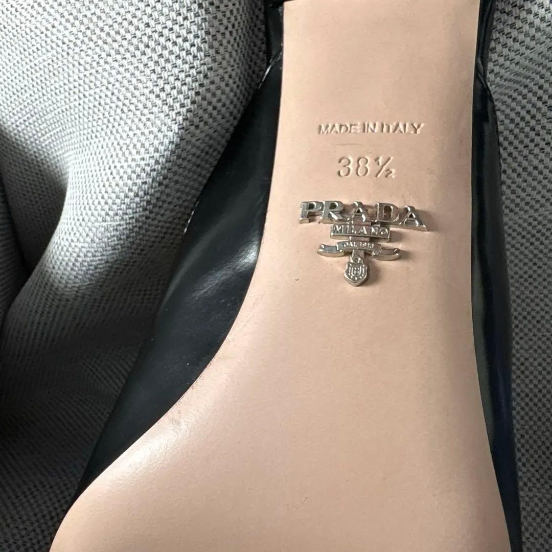 PRADA ロゴ ミュール サンダル38.5黒色 レザー 新品未使用 正規品