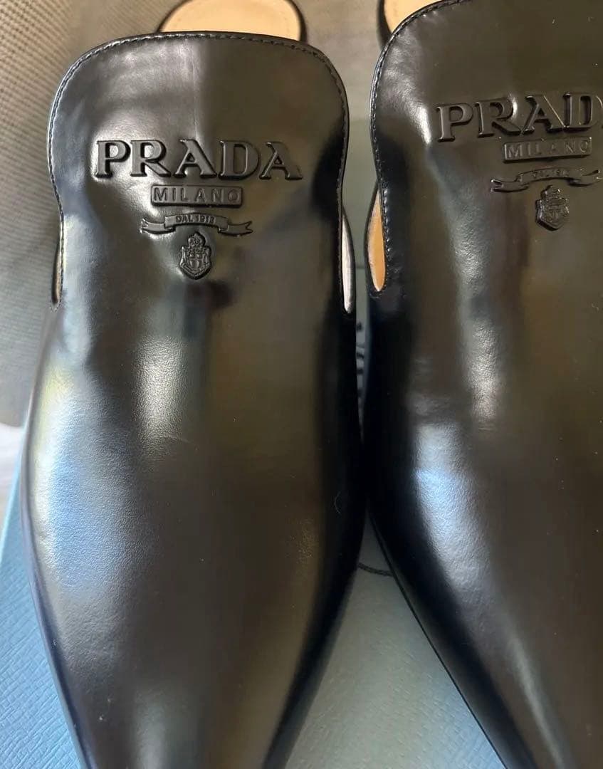 PRADA ロゴ ミュール サンダル38.5黒色 レザー 新品未使用 正規品