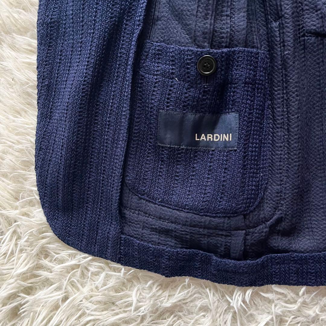 <美品>LARDINI LIKNIT ネイビー 新ロゴ ニットジャケット 44