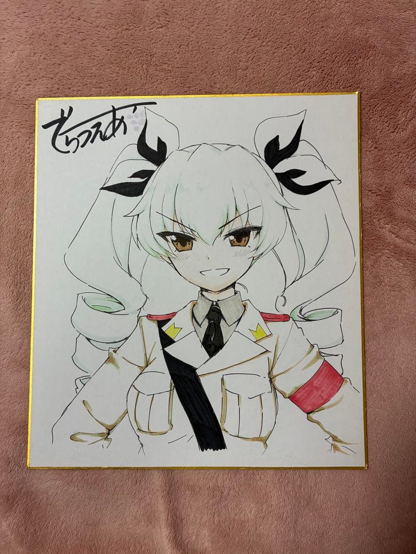 焼き肉食べたい　でらうえあ先生　直筆イラスト色紙　ガールズ&パンツァー