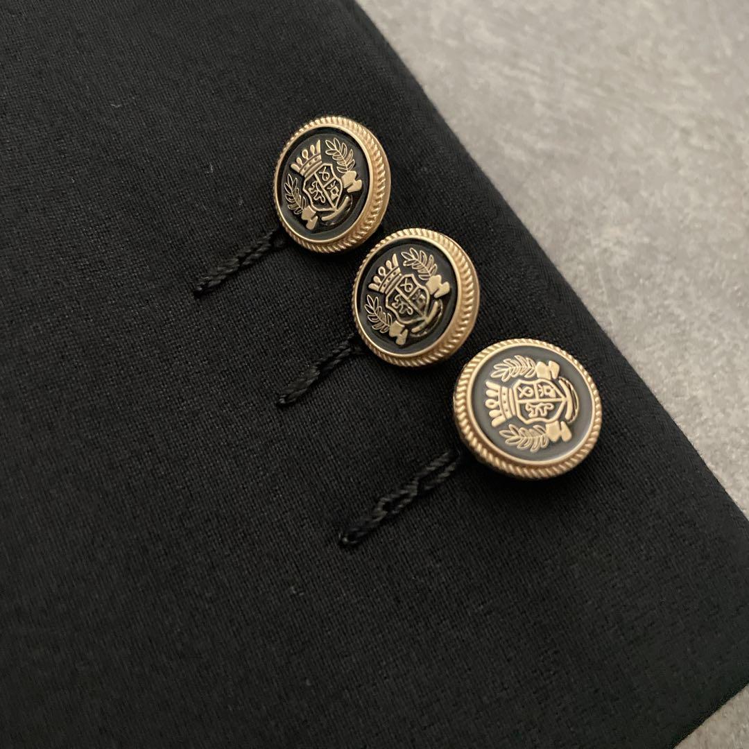 極上 漆黒ウール 黒金ボタン ダブルスーツ Christian Diorネクタイ