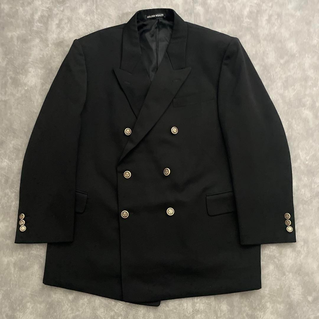 極上 漆黒ウール 黒金ボタン ダブルスーツ Christian Diorネクタイ