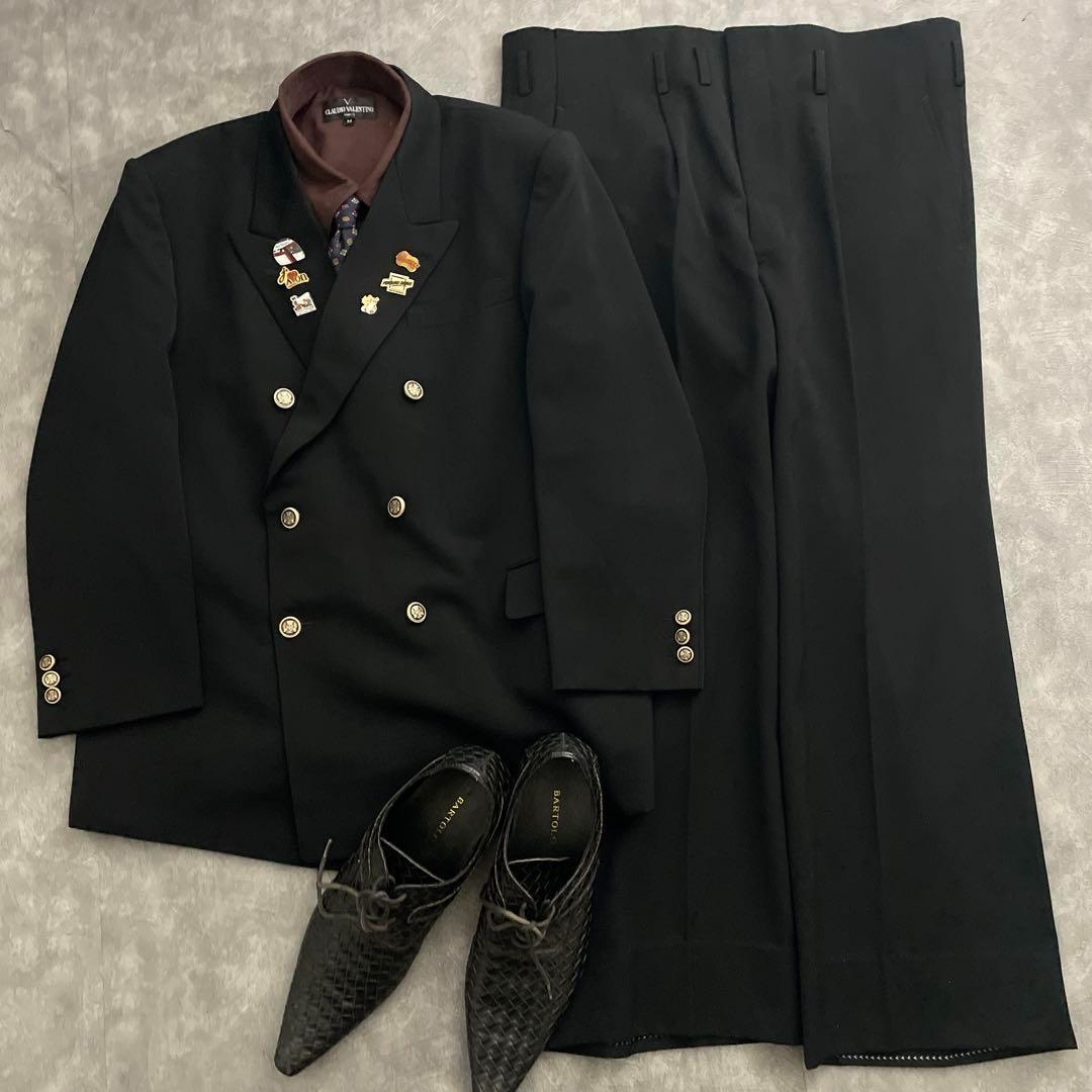 極上 漆黒ウール 黒金ボタン ダブルスーツ Christian Diorネクタイ