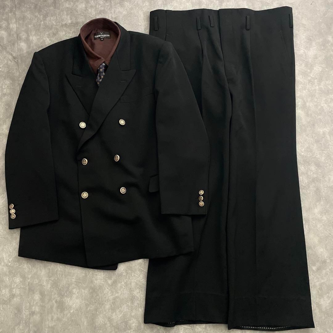 極上 漆黒ウール 黒金ボタン ダブルスーツ Christian Diorネクタイ