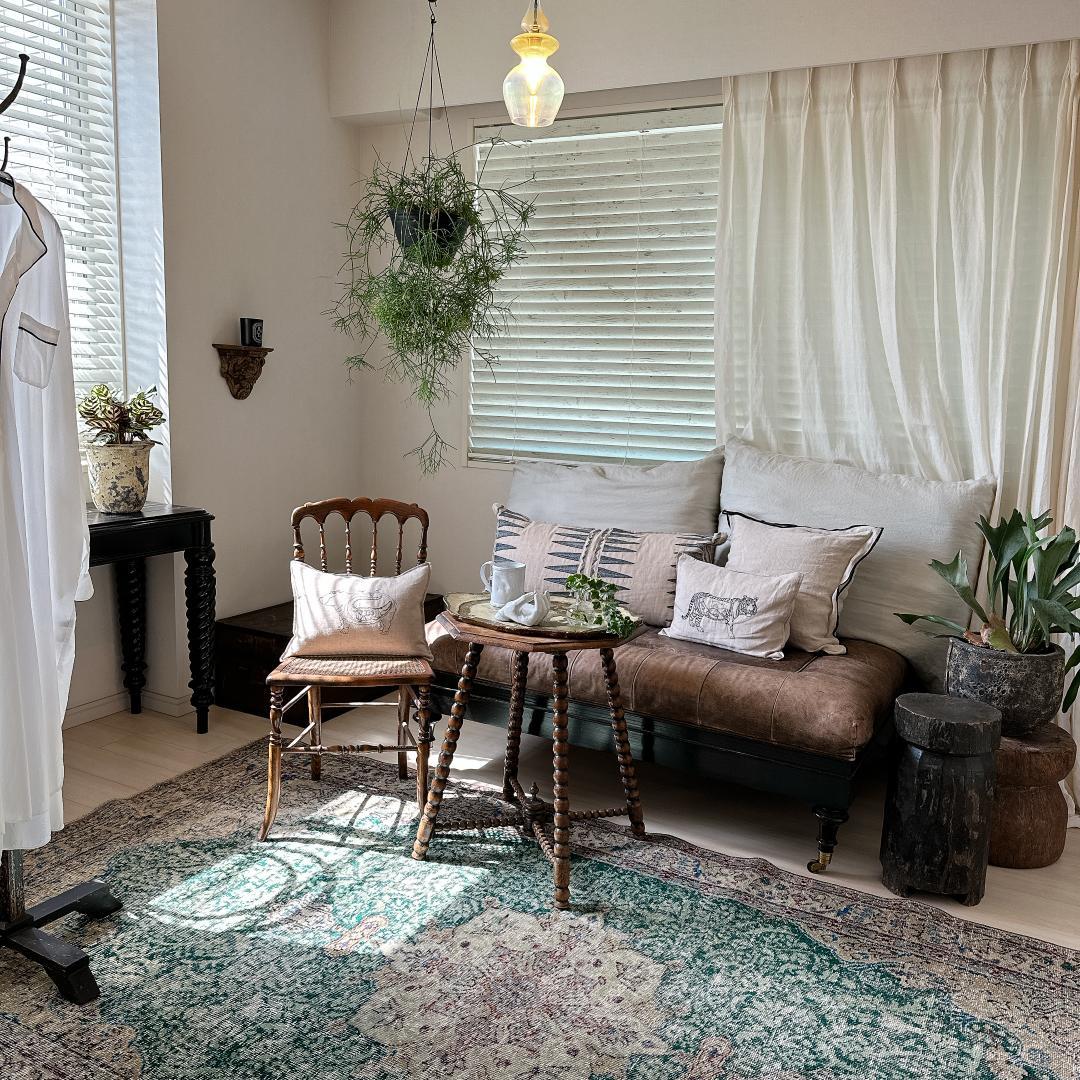 トルコ ヴィンテージラグ A22 超大判 レア グリーン グレージュ ブルー