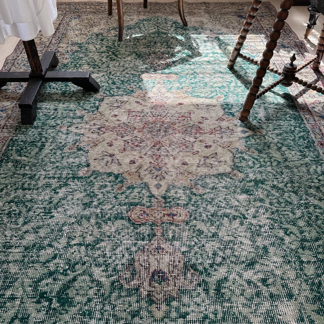 トルコ ヴィンテージラグ A22 超大判 レア グリーン グレージュ ブルー