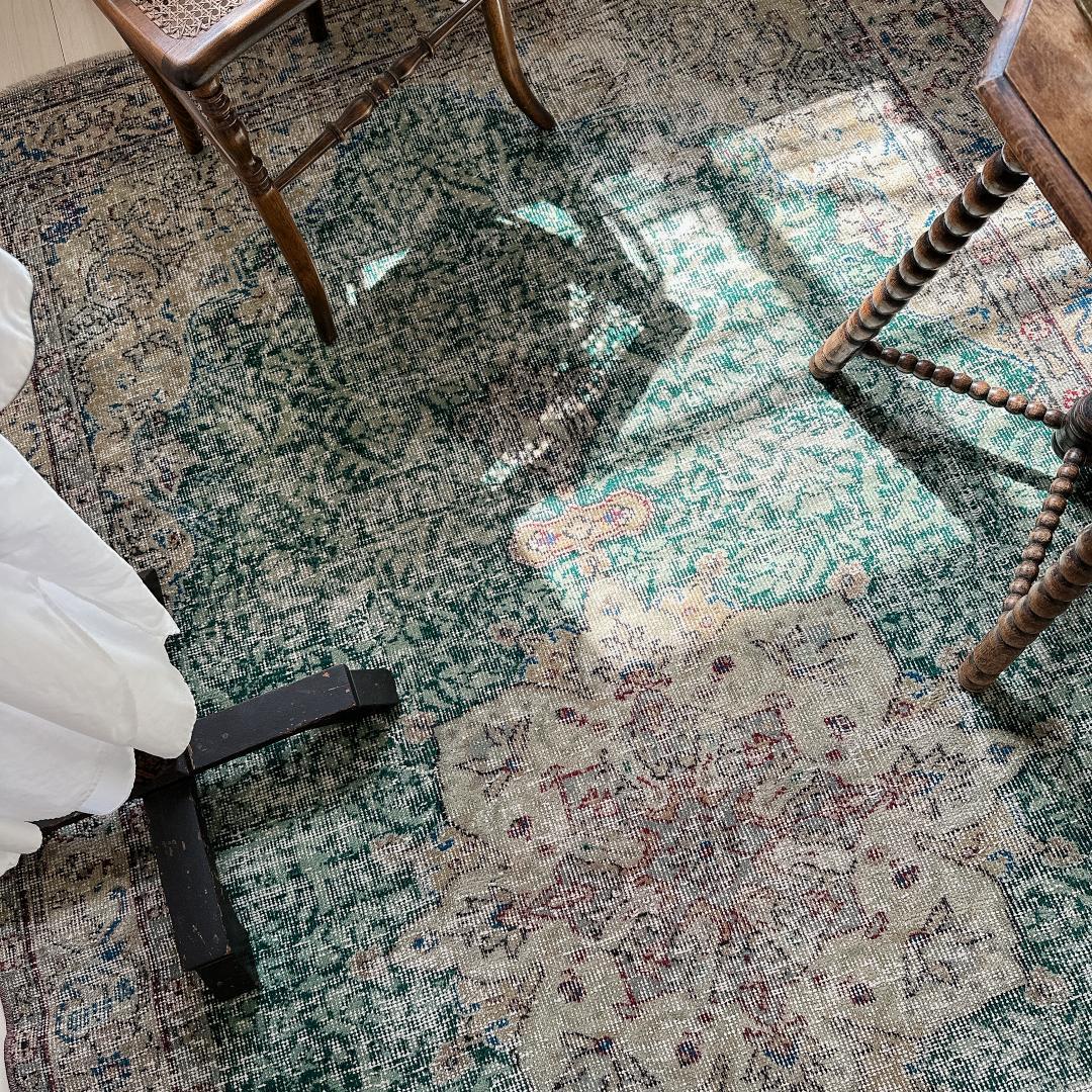 トルコ ヴィンテージラグ A22 超大判 レア グリーン グレージュ ブルー
