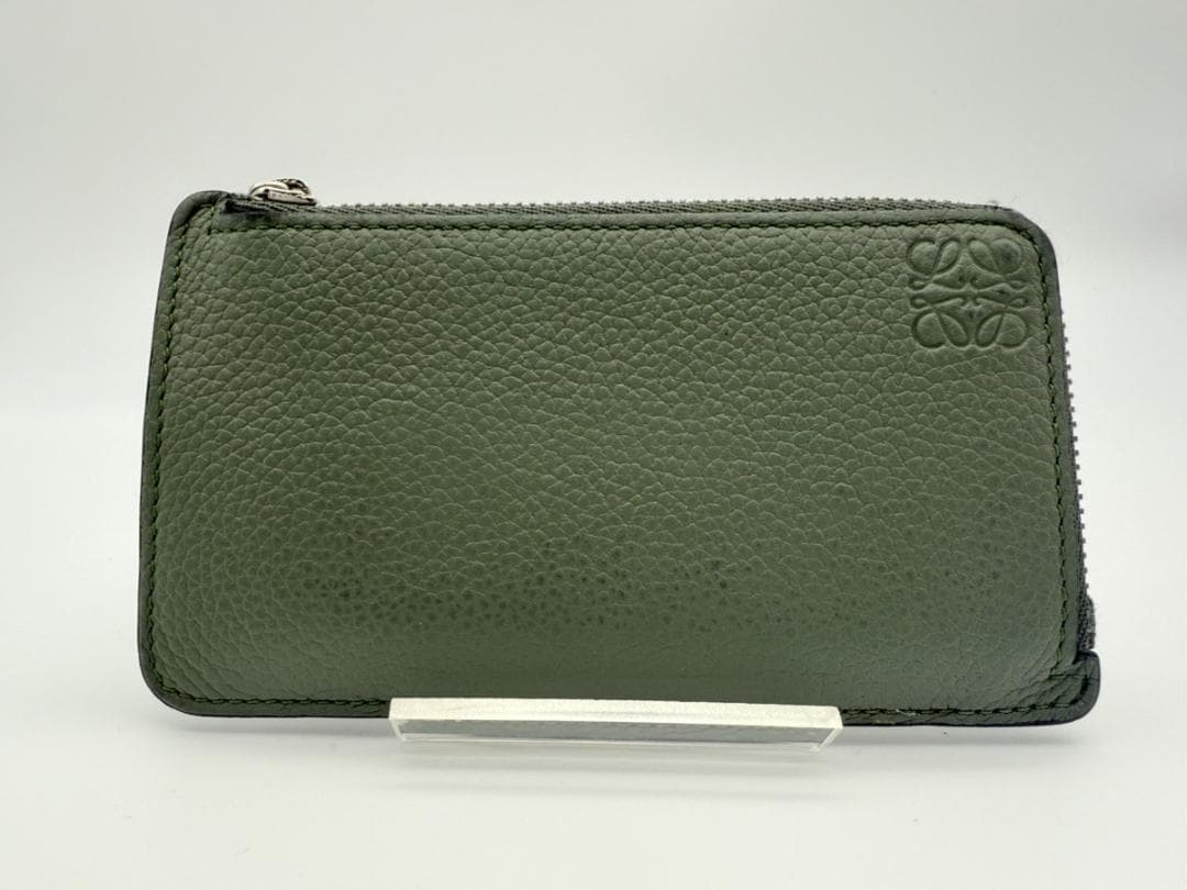 鑑定済み◇LOEWE◇カードホルダー グリーン 本革 カードケース