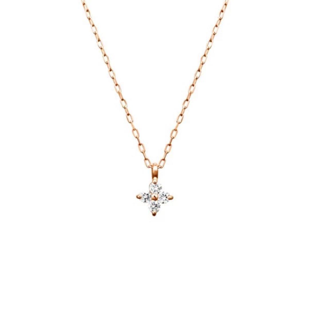 ４℃ K10 ピンクゴールドネックレス　花びら　フラワーモチーフ　4石