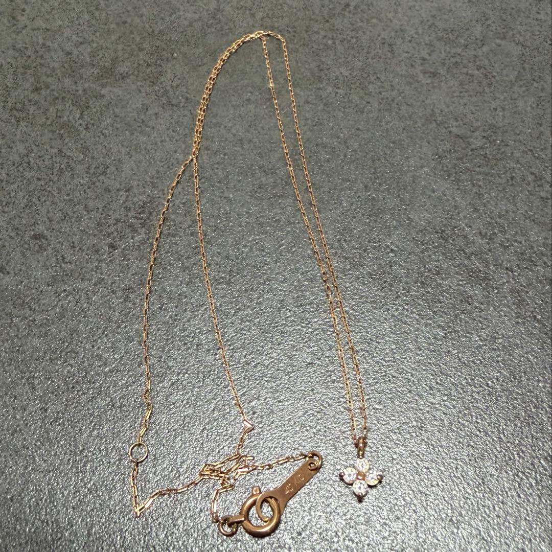 ４℃ K10 ピンクゴールドネックレス　花びら　フラワーモチーフ　4石