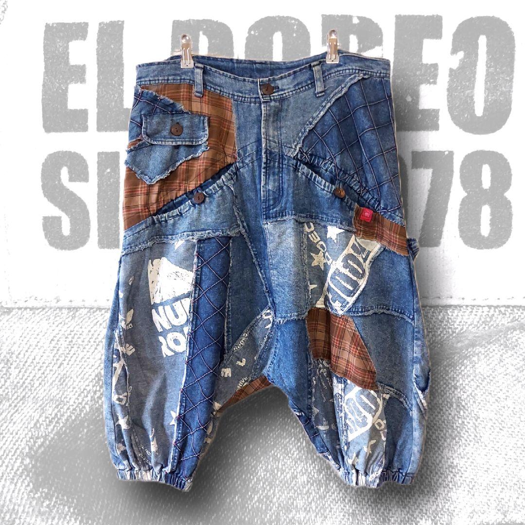 エルロデオ ELRODEO パッチワーク デニムダンガリー サルエルパンツ 青