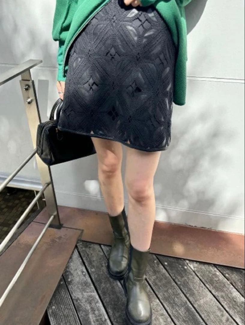 スカート Ameri FAKE LEATHER CUT WORK SKIRT