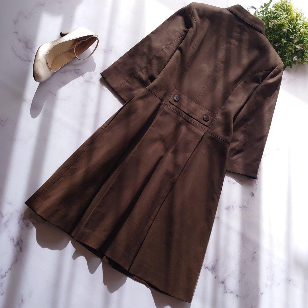 フォクシー シャツワンピース 七分袖 フレア タック ブラウン 40 M相当