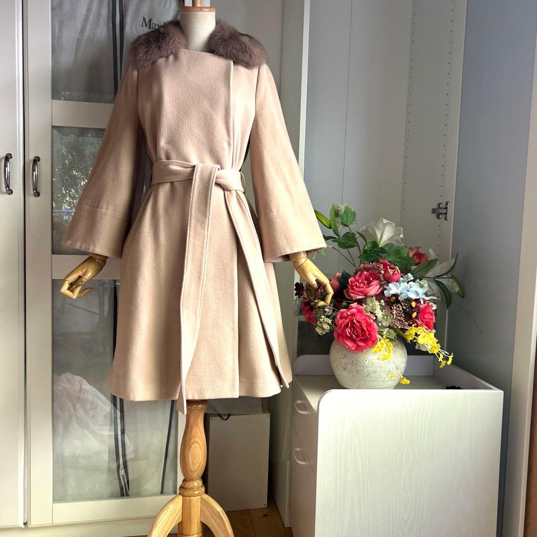 美品　マイストラーダ　上質アンゴラ混　フォックスファー　着心地良いロングコート