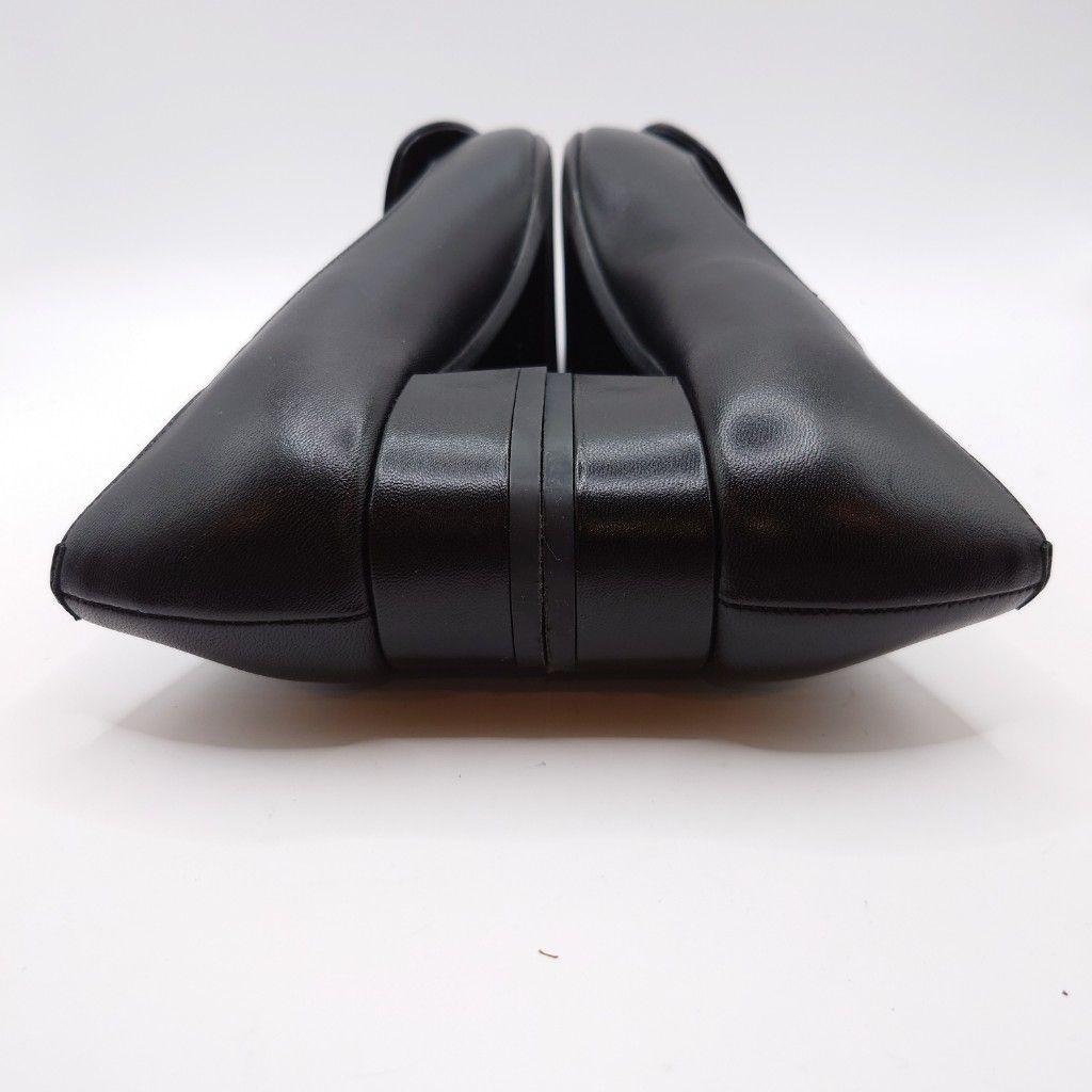 ファビオルスコーニ ブラックレザーポインテッドトゥフラットシューズ 25cm