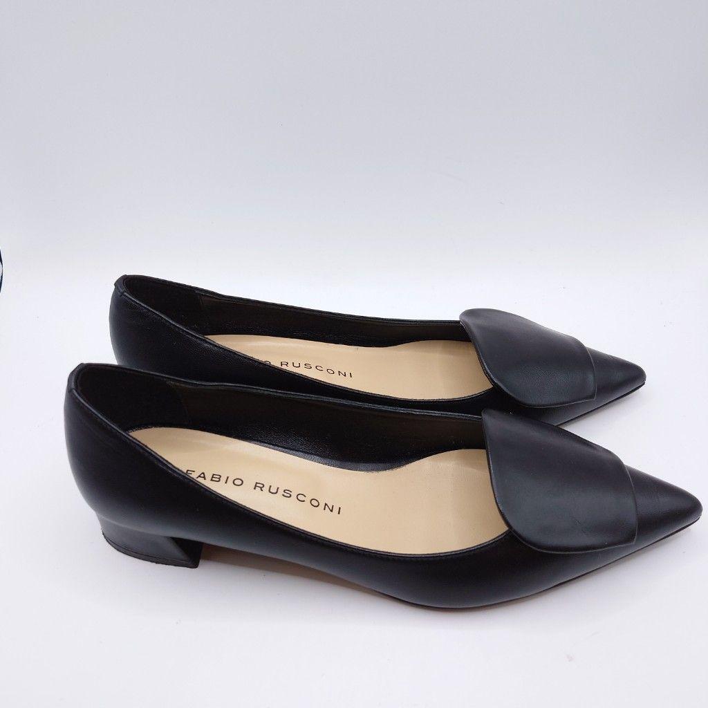 ファビオルスコーニ ブラックレザーポインテッドトゥフラットシューズ 25cm