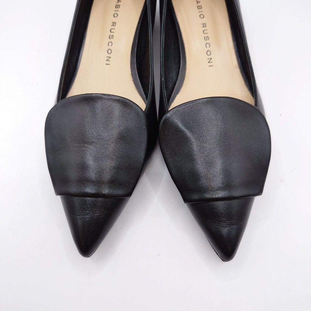 ファビオルスコーニ ブラックレザーポインテッドトゥフラットシューズ 25cm