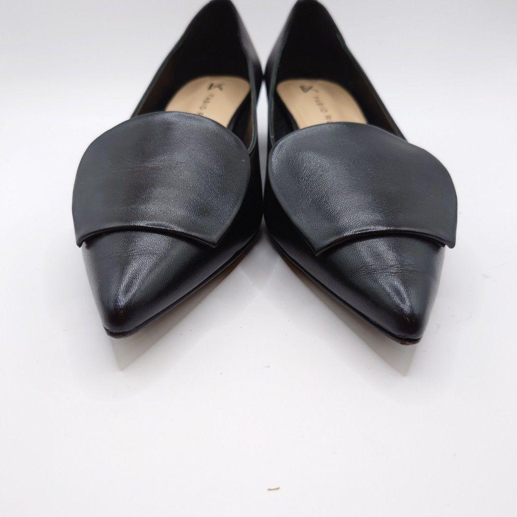 ファビオルスコーニ ブラックレザーポインテッドトゥフラットシューズ 25cm