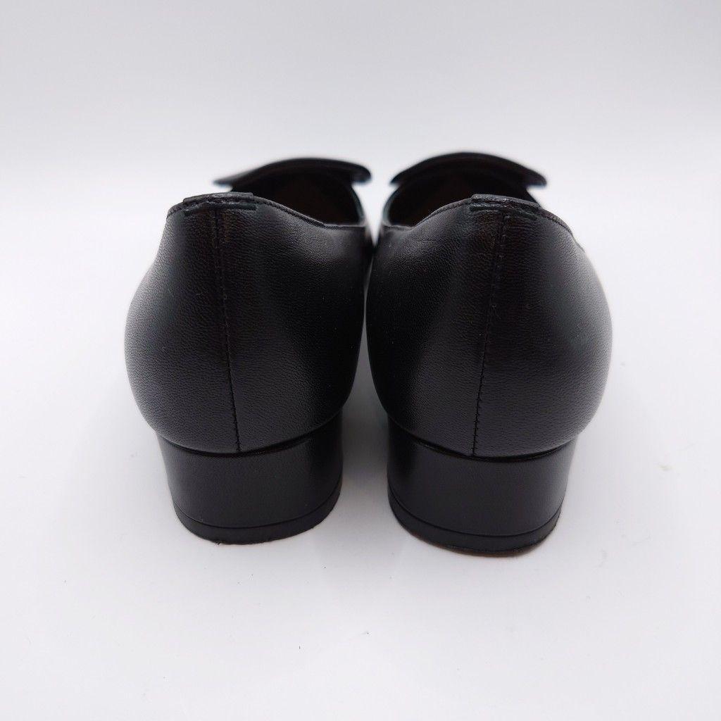 ファビオルスコーニ ブラックレザーポインテッドトゥフラットシューズ 25cm