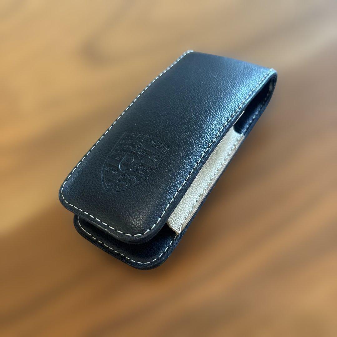 美品　純正　ポルシェ　本革　キーケース　本物　ブラック　レザー　エンブレム
